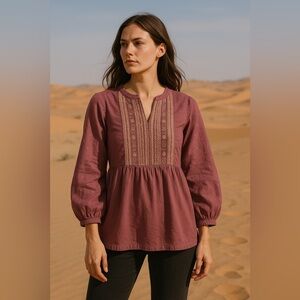 Elegant Mauve Boho Embroidered Blouse